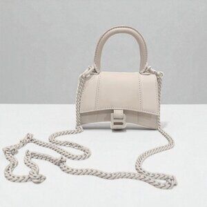 NWT Balenciaga Mini Hourglass All White Leather Top Handle Bag / Crossbody